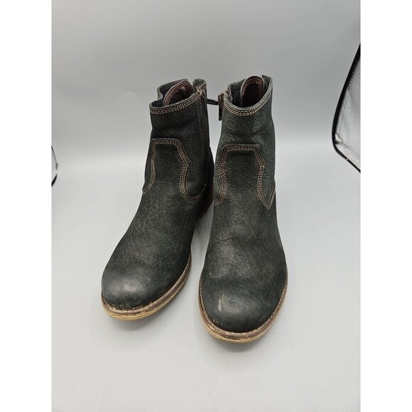 Josef Seibel Sienna 01 Boots Womens 7.5 38 Black Back Tie Leather Booties Ankle - Picture 2 of 12